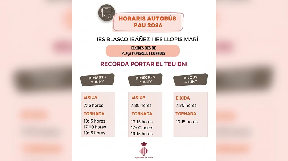 Autobusos gratuïts per a garantir el desplaçament dels estudiants a les proves de la PAU