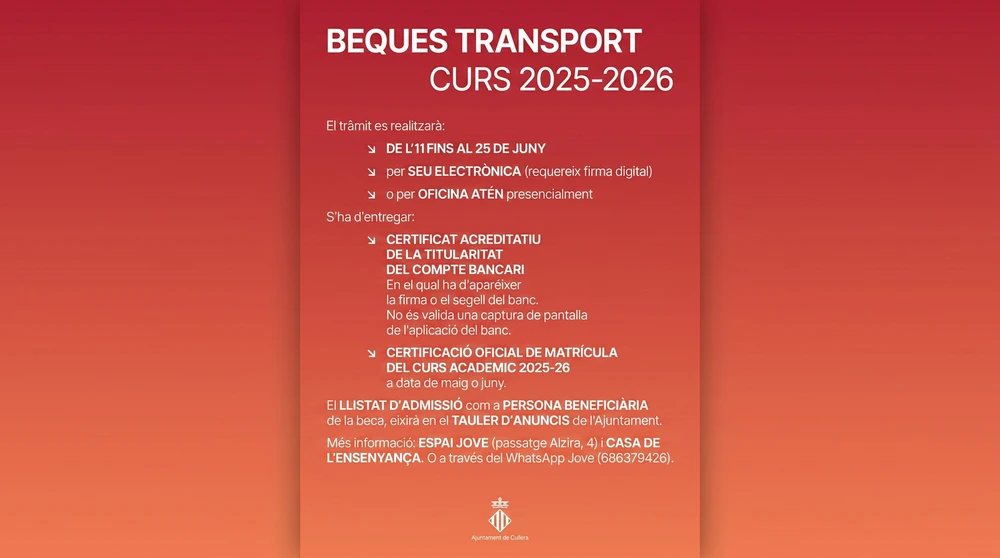 Oberta la convocatòria d’ajudes per al transport de joves que estudien fora del municipi