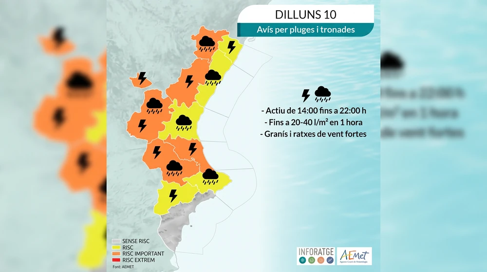 Alerta taronja dilluns a la vesprada per fortes tempestes, pedra i ventades a la nostra costa